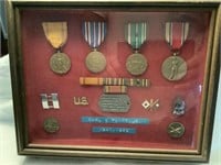 WWII military medal shadow box W/ dog tags