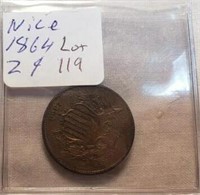 1864 Two Cent Piece Nice
