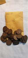 1936D Bag of 41 Wheat Cents