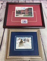 Alumni House and Winter Scene Framed Painting LOT
