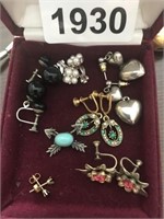 JEWELRY BOX OF VINTAGE EARRINGS AND 1 PIN