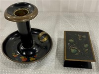 2 Pieces of Toleware-Match Safe/Candle Holder