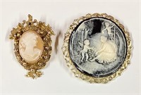 2 Costume Cameo Brooches