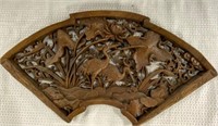 Elaborate Wood Asian Carving-Fan Look with Heron