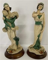 2 Vintage Deco Women on Wood Pedestals