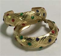 14k Gold Hoop Earrings With Colored Stones