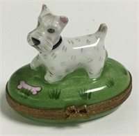 Limoges Hand Painted Dog Hinged Lid Box