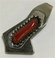 Signed Native American Sterling & Coral Pendant