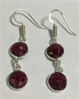 Pair Of Sterling Silver And Natural Ruby Earrings