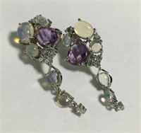 Sterling Silver Amethyst Fire Opal Earrings