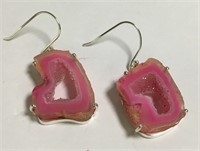 Sterling Silver And Pink Geode Druzy Earrings