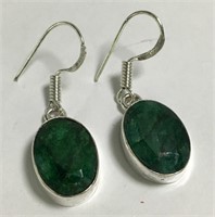 Sterling Silver And Natural Emerald Earrings