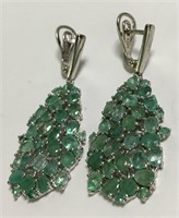 Sterling Silver Natural Emerald Earrings