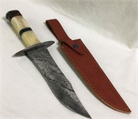 Damascene Blade Knife, Inlaid Bone Handle