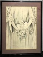 Charcoal Drawing, Mother Holding Angel