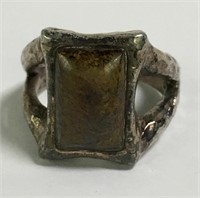 Sterling Silver Ring With Brown Hardstone