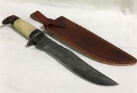 Damascene Blade Knife, Inlaid Bone Handle