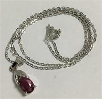 Sterling Silver Natural Ruby Necklace