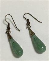 Sterling Silver And Green Jade Earrings