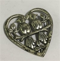 Sterling Silver Heart Bird Brooch By Coro
