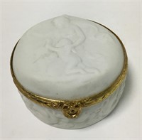 Limoges France Figural Porcelain Jar, Brass Rim