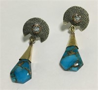 Sterling, Copper & Blue Turquoise Earrings