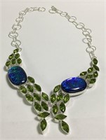 Sterling Silver, Peridot & Colored Stone Necklace
