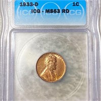 1933-D Lincoln Wheat Penny ICG - MS 63 RD