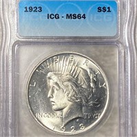 1923 Silver Peace Dollar ICG - MS64