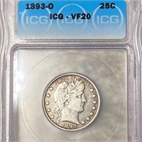 1893-O Barber Silver Quarter ICG - VF20