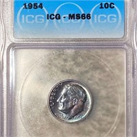 1954 Roosevelt Silver Dime ICG - MS66