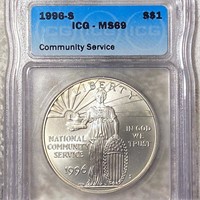 1996-S Community Service Silver Dollar ICG - MS69