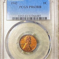 1942 Lincoln Wheat Penny PCGS - PR 63 RB