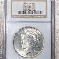 1934 Silver Peace Dollar NGC - MS63