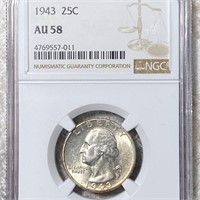 1943 Washington Silver Quarter NGC - AU58