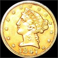 1847 $5 Gold Half Eagle CLOSELY UNCIRCULATED