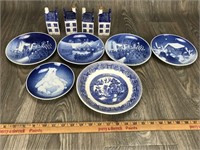 5 Plates & Salt & Pepper Blue Houses