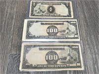 Japanese Government Pesos (2-100s & 1- 1)