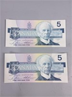 Uncirculated $5.00 1986 Dollar Bills