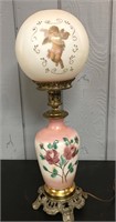 Hand Painted Glass Floral & Cherub Parlor Lamp