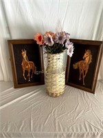 Basket Of Flowers With Horse Frame.