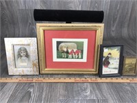 Lot of 4 Pictures and Postcard Framed
