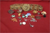 Costume Jewelry lot; turquoise rabbits, cameos,