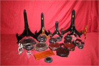 Large lot of wooden base & plate stands and a