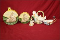 5pc Lot (3) Fitz & Floyd, 2 painted lidded boxes