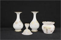 4pc Moser style hand decorated Vases, Candle