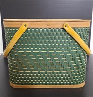 Vintage green woven picnic basket