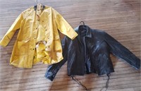 Slicker & Bibs (Size M) & Black Leather Jacket