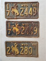 (3) 1965 Wyoming License Plates