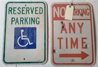 (2) Tin Parking Signs, one w/ bullet holes